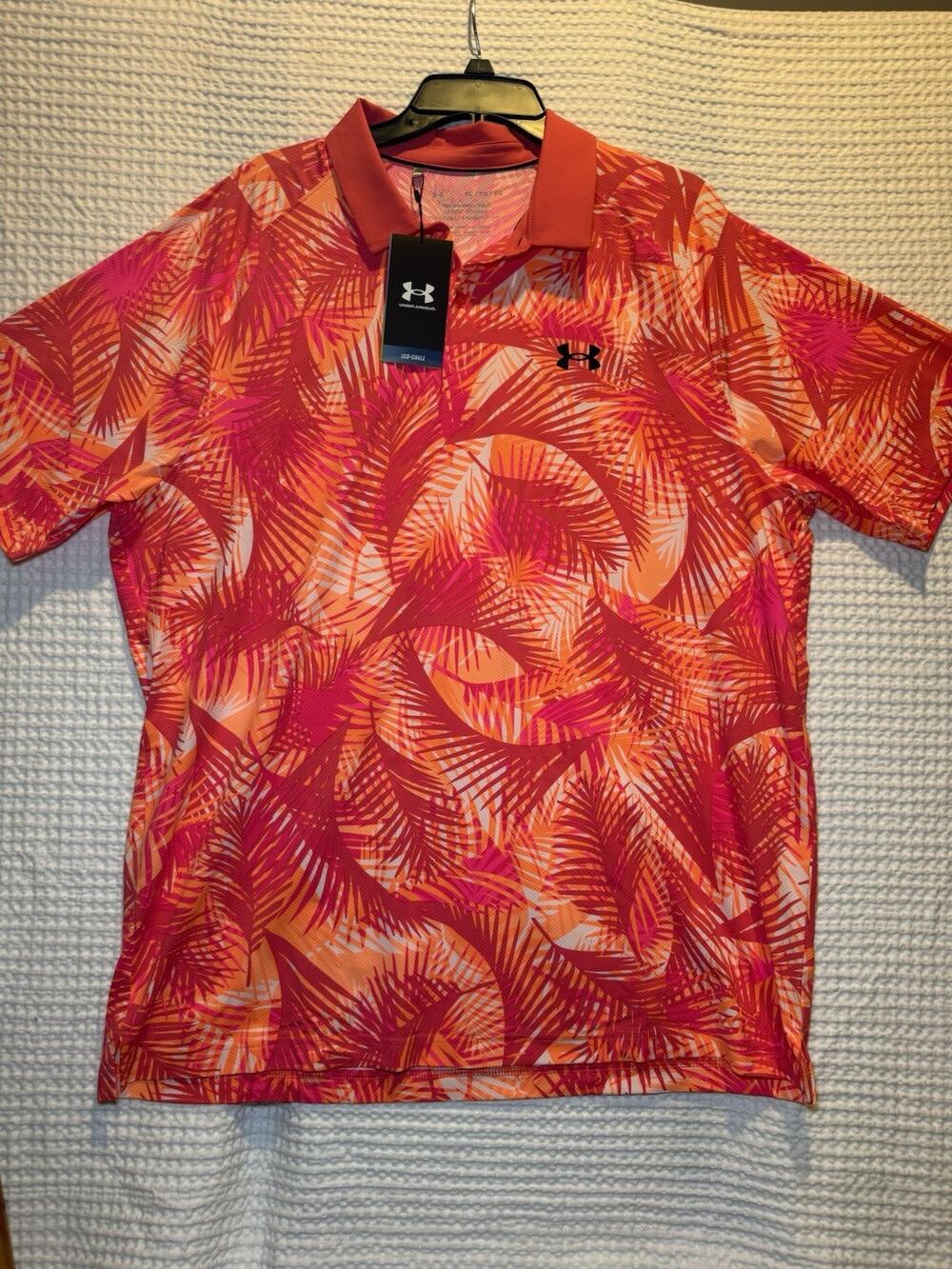 Under Armour Iso-Chill Golf Polo Mens XL Pink Orange Tropical Floral NWT